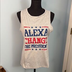 Gray Tank Top with Blue and Red Print